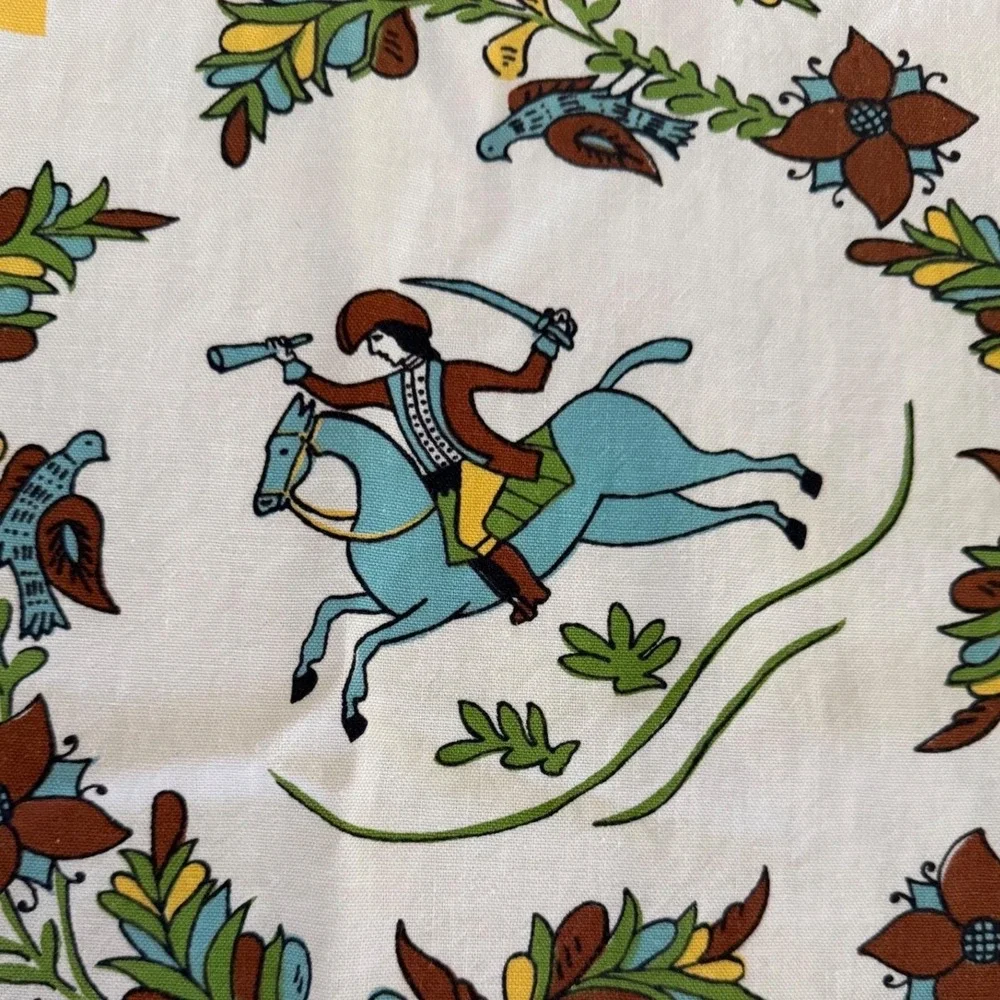 Vintage Folk Art Tablecloth Yellow Dutch Figures Floral Wreath 50x62 Rectangular